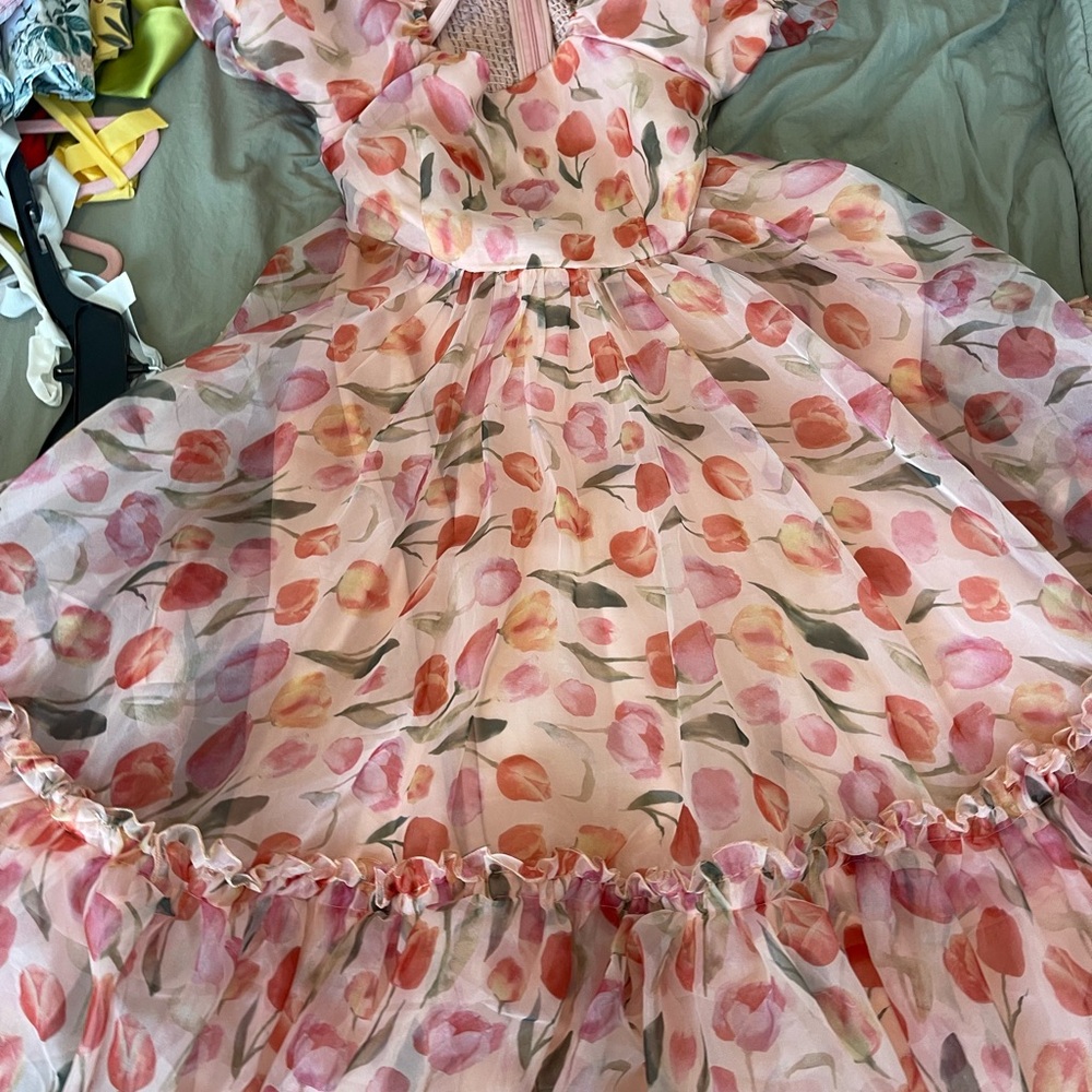 Ivy City Co Pink Flutter Sleeve Sundress Perfect for Weddings, Prom, and more